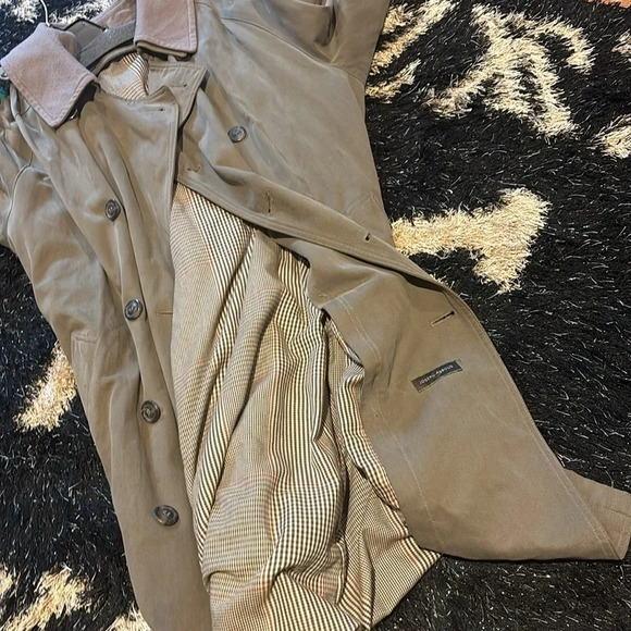 Joseph Abboud Vintage style checkered  Lined Mens Khaki Trench Coat Size XL - Picture 13 of 16